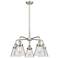 Cone 24.25"W 5 Light Satin Nickel Stem Hung Chandelier w/ Clear Glass
