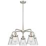 Cone 24.25"W 5 Light Satin Nickel Stem Hung Chandelier w/ Seedy Glass