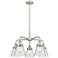 Cone 24.25"W 5 Light Satin Nickel Stem Hung Chandelier w/ Seedy Glass