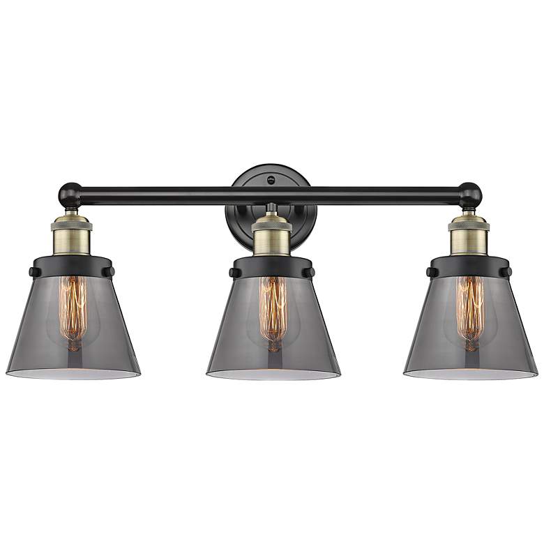Image 1 Cone 24 1/2"W Black Antique Brass 3-Light Vanity Bath Light