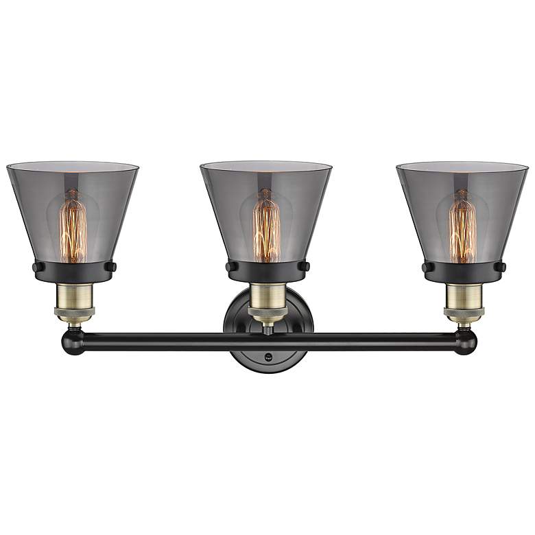 Image 3 Cone 24 1/2"W Black Antique Brass 3-Light Vanity Bath Light more views
