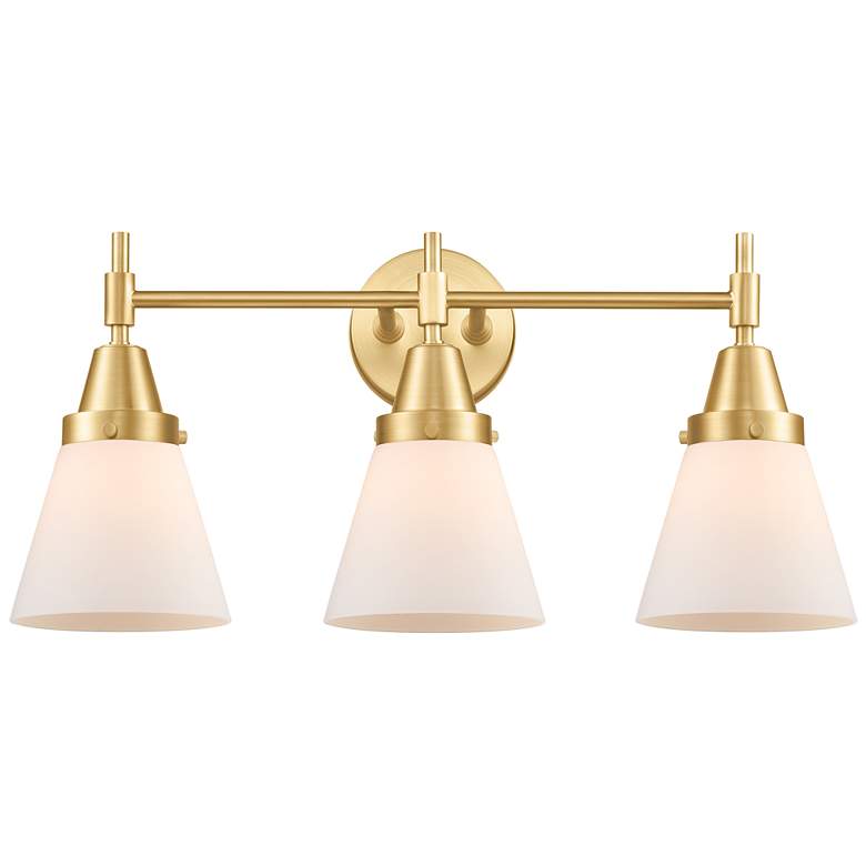 Image 1 Cone 24 1/4"W Satin Gold White Glass 3-Light LED Bath Light