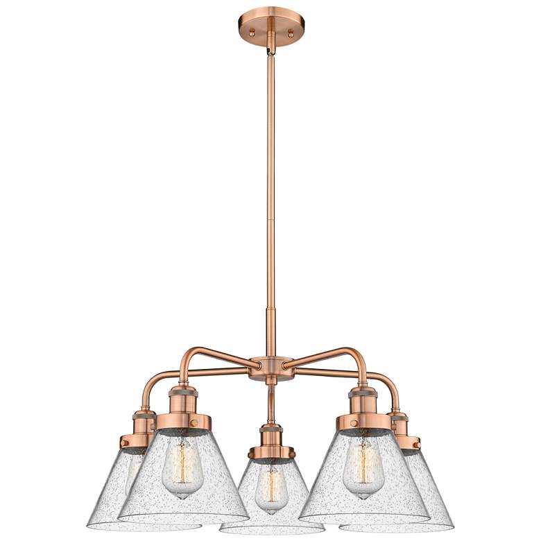 Image 1 Cone 25.75"W 5 Light Antique Copper Stem Hung Chandelier w/ Seedy Shad