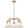 Cone 25.75"W 5 Light Antique Copper Stem Hung Chandelier w/ White Shad