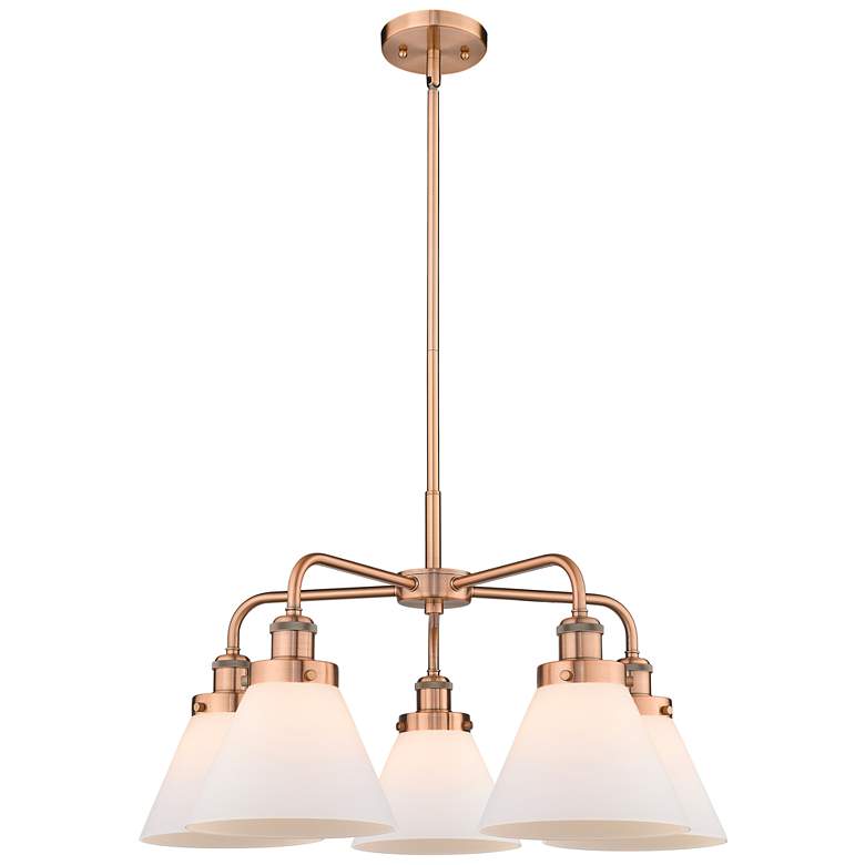 Image 1 Cone 25.75"W 5 Light Antique Copper Stem Hung Chandelier w/ White Shad