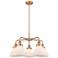 Cone 25.75"W 5 Light Antique Copper Stem Hung Chandelier w/ White Shad