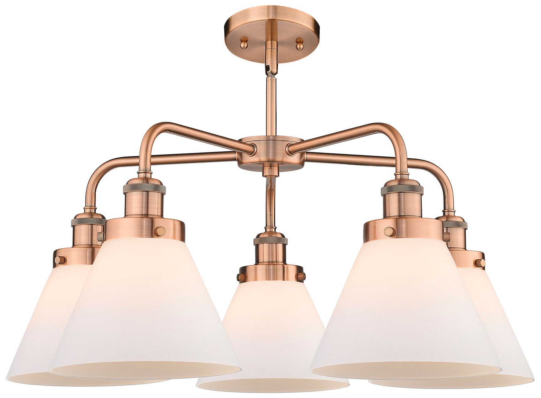Image 2 Cone 25.75"W 5 Light Antique Copper Stem Hung Chandelier w/ White Shad more views