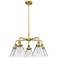 Cone 25.75"W 5 Light Brushed Brass Stem Hung Chandelier w/ Clear Shade