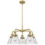 Cone 25.75"W 5 Light Brushed Brass Stem Hung Chandelier w/ Seedy Shade