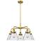 Cone 25.75"W 5 Light Brushed Brass Stem Hung Chandelier w/ Seedy Shade
