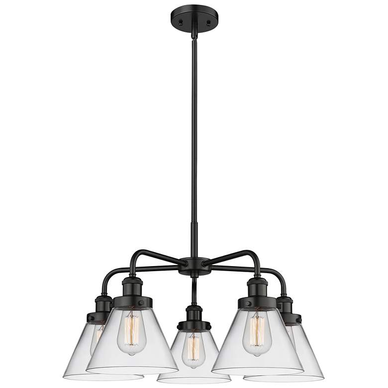 Image 1 Cone 25.75"W 5 Light Matte Black Stem Hung Chandelier w/ Clear Glass S