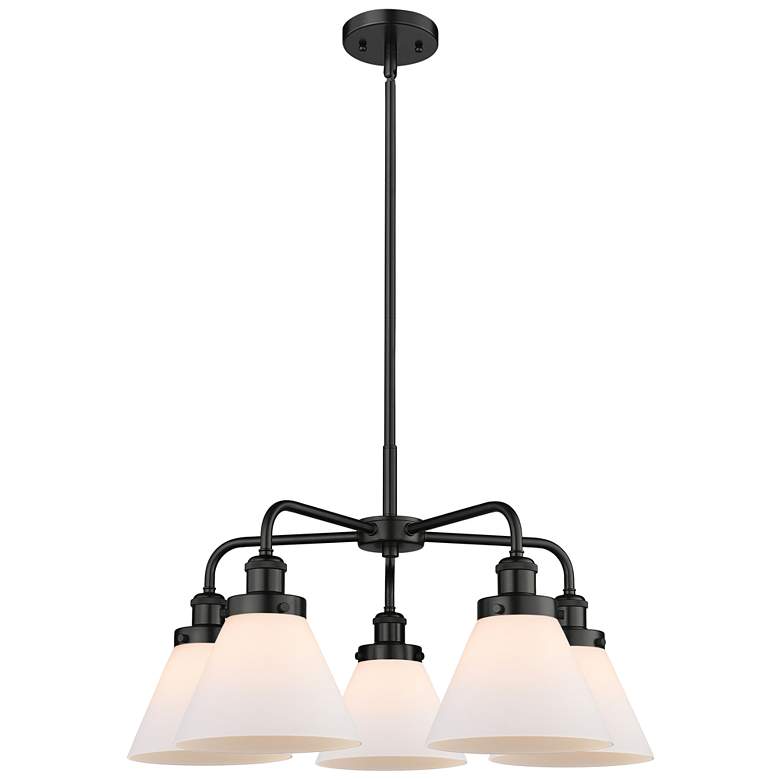 Image 1 Cone 25.75"W 5 Light Matte Black Stem Hung Chandelier w/ White Shade