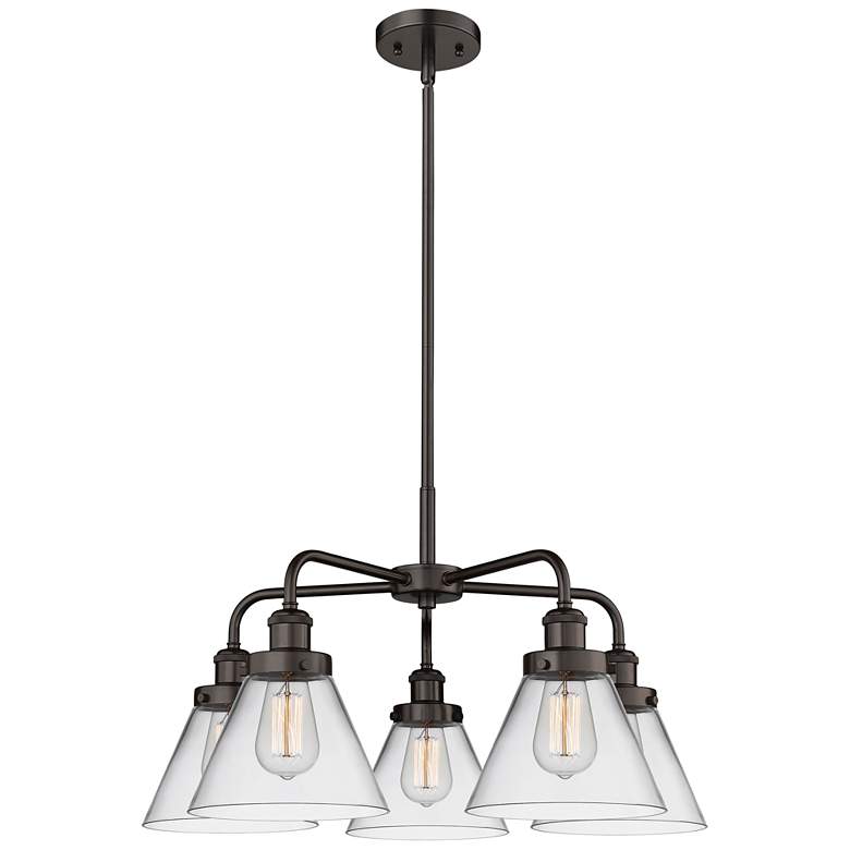 Image 1 Cone 25.75"W 5 Light Oil Rubbed Bronze Stem Hung Chandelier w/ Clear S
