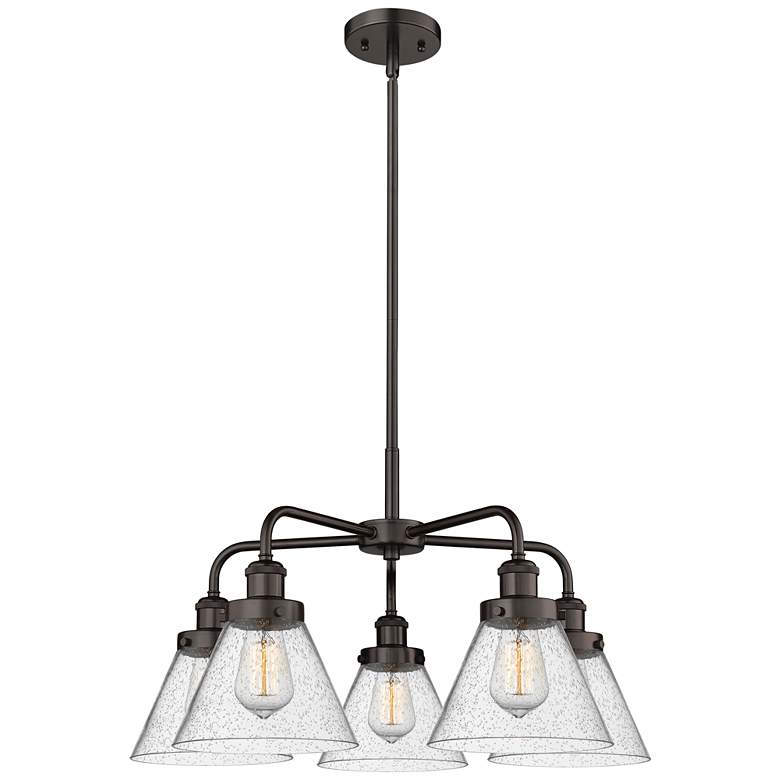 Image 1 Cone 25.75"W 5 Light Oil Rubbed Bronze Stem Hung Chandelier w/ Seedy S