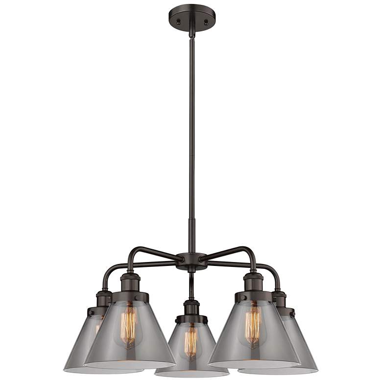 Image 1 Cone 25.75"W 5 Light Oil Rubbed Bronze Stem Hung Chandelier w/ Smoke S