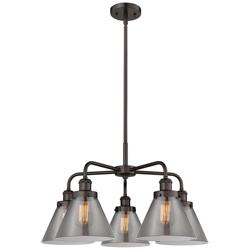 Cone 25.75&quot;W 5 Light Oil Rubbed Bronze Stem Hung Chandelier w/ Smoke S