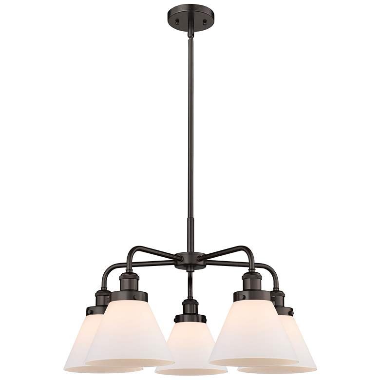 Image 1 Cone 25.75"W 5 Light Oil Rubbed Bronze Stem Hung Chandelier w/ White S