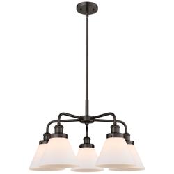 Cone 25.75&quot;W 5 Light Oil Rubbed Bronze Stem Hung Chandelier w/ White S
