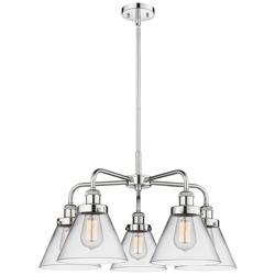 Cone 25.75&quot;W 5 Light Polished Chrome Stem Hung Chandelier w/ Clear Sha