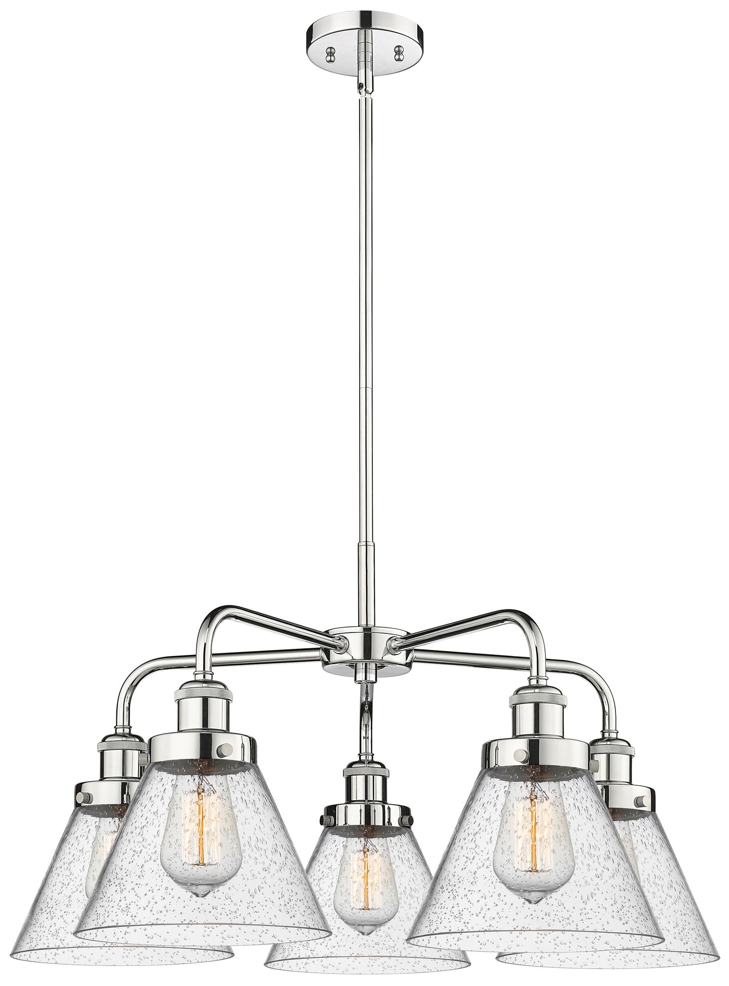 Cone 25.75"W 5 Light Polished Chrome Stem Hung Chandelier w/ Seedy Sha