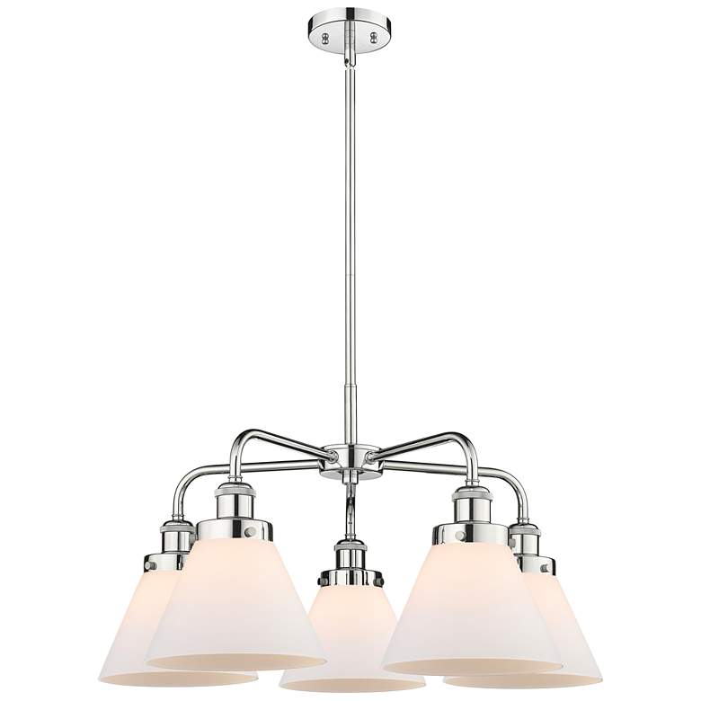 Image 1 Cone 25.75"W 5 Light Polished Chrome Stem Hung Chandelier w/ White Sha