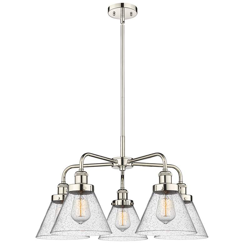 Image 1 Cone 25.75"W 5 Light Polished Nickel Stem Hung Chandelier w/ Seedy Sha