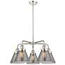 Cone 25.75"W 5 Light Polished Nickel Stem Hung Chandelier w/ Smoke Sha