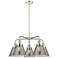 Cone 25.75"W 5 Light Polished Nickel Stem Hung Chandelier w/ Smoke Sha