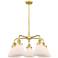 Cone 25.75"W 5 Light Satin Gold Stem Hung Chandelier w/ White Shade
