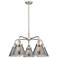 Cone 25.75"W 5 Light Satin Nickel Stem Hung Chandelier w/ Smoke Glass