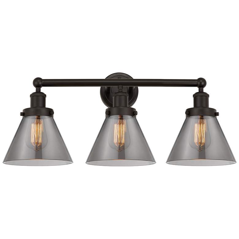 Image 1 Cone 25 3/4" Wide Bronze 3-Light Bath Light w/ Smoke Glass