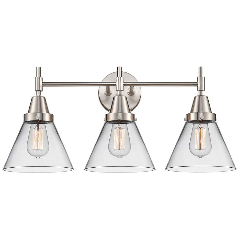 Image 1 Cone 25 3/4"W Satin Nickel 3-Light Bath Light w/ Clear Glass