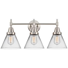 Cone 25 3/4"W Satin Nickel 3-Light Bath Light w/ Clear Glass Cone 25 3/4"W Satin Nickel 3-Light Bath Light w/ Clear Glass
