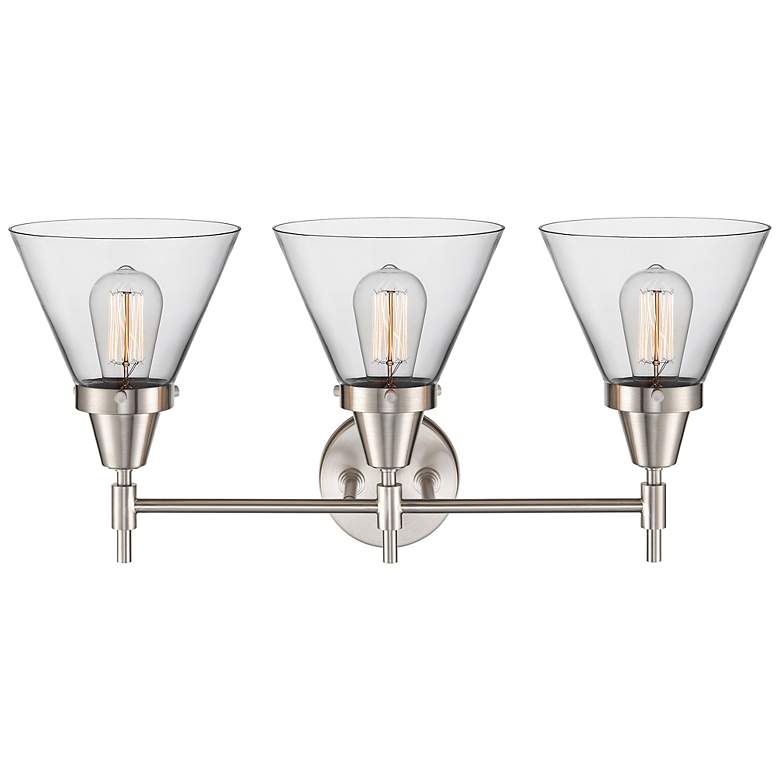 Image 2 Cone 25 3/4"W Satin Nickel 3-Light Bath Light w/ Clear Glass more views