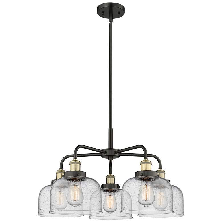 Image 1 Cone 26.25"W 5 Light Black Antique Brass Stemmed Chandelier w/ Seedy S