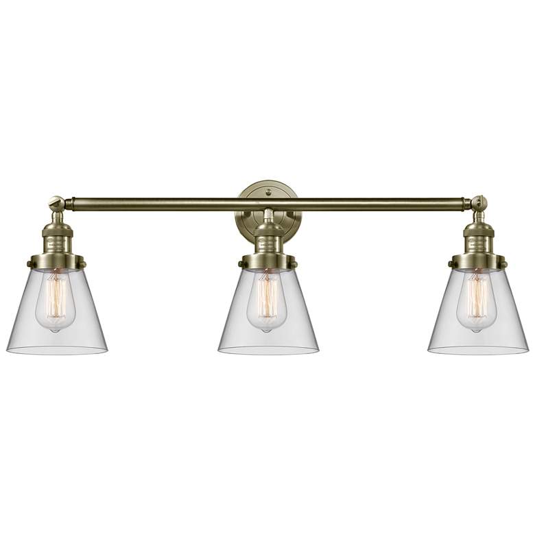 Image 1 Cone 3 Light 30" Bath Light - Antique Brass - Clear Shade