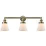 Cone 3 Light 30" Bath Light - Antique Brass - Matte White Shade