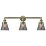 Cone 3 Light 30" Bath Light - Antique Brass - Plated Smoke Shade