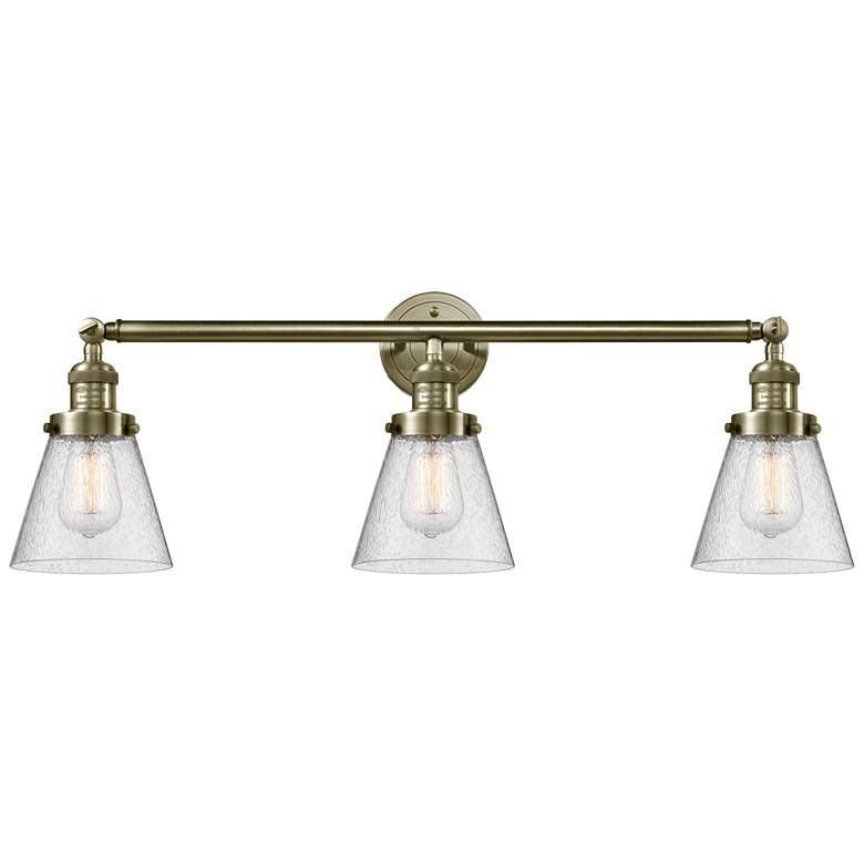 Image 1 Cone 3 Light 30" Bath Light - Antique Brass - Seedy Shade