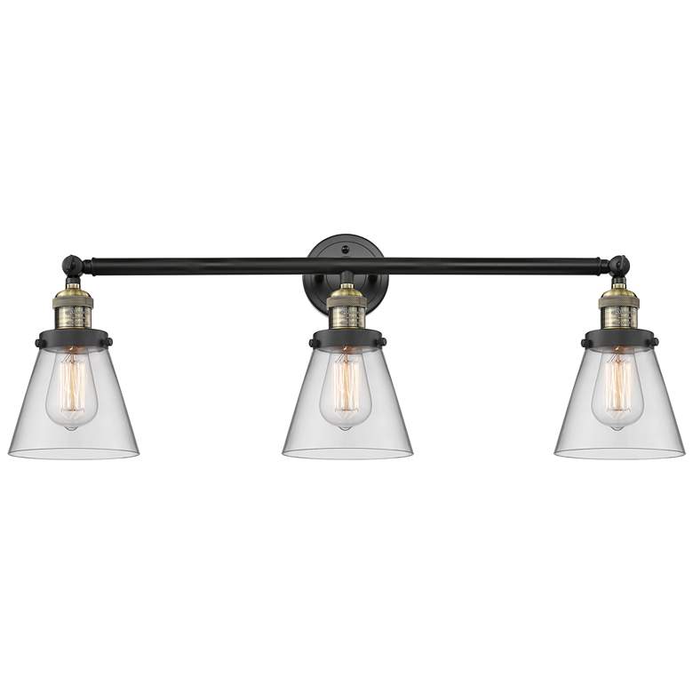 Image 1 Cone 3 Light 30" Bath Light - Black Antique Brass - Clear Shade