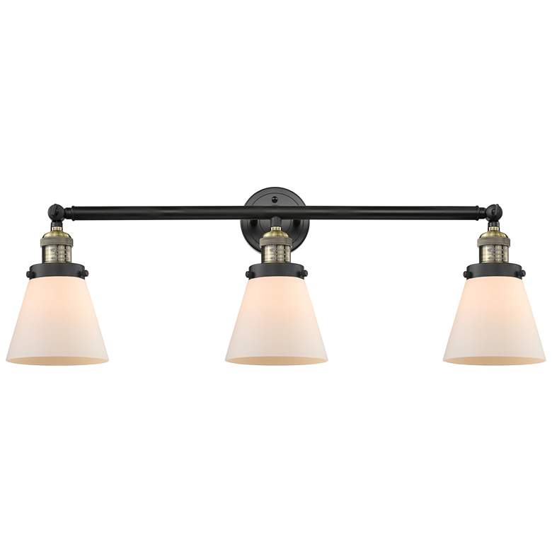 Image 1 Cone 3 Light 30" Bath Light - Black Antique Brass - Matte White Shade