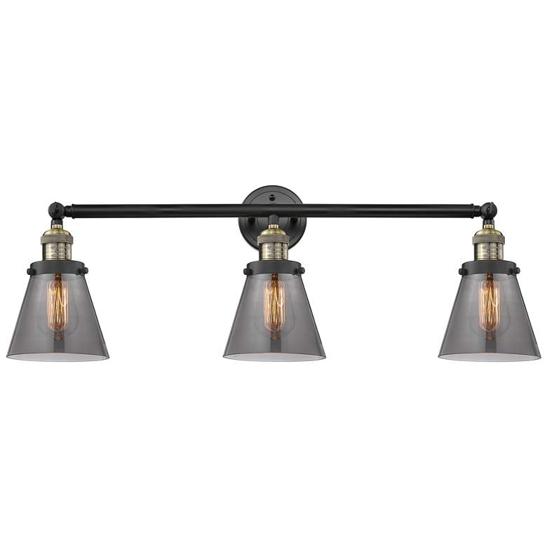 Image 1 Cone 3 Light 30" Bath Light - Black Antique Brass - Plated Smoke Shade