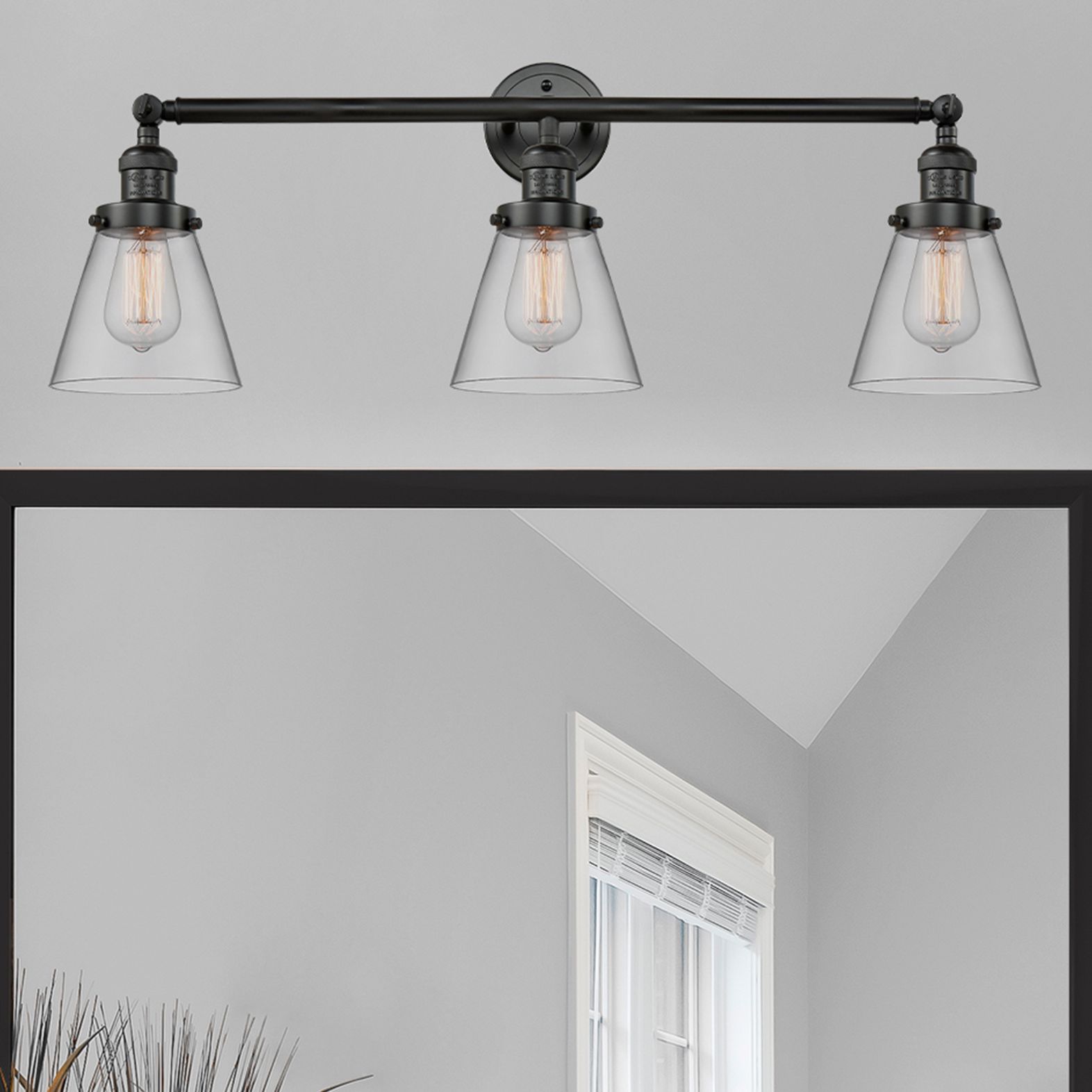 Cone 3 Light 30" Bath Light - Matte Black - Clear Shade