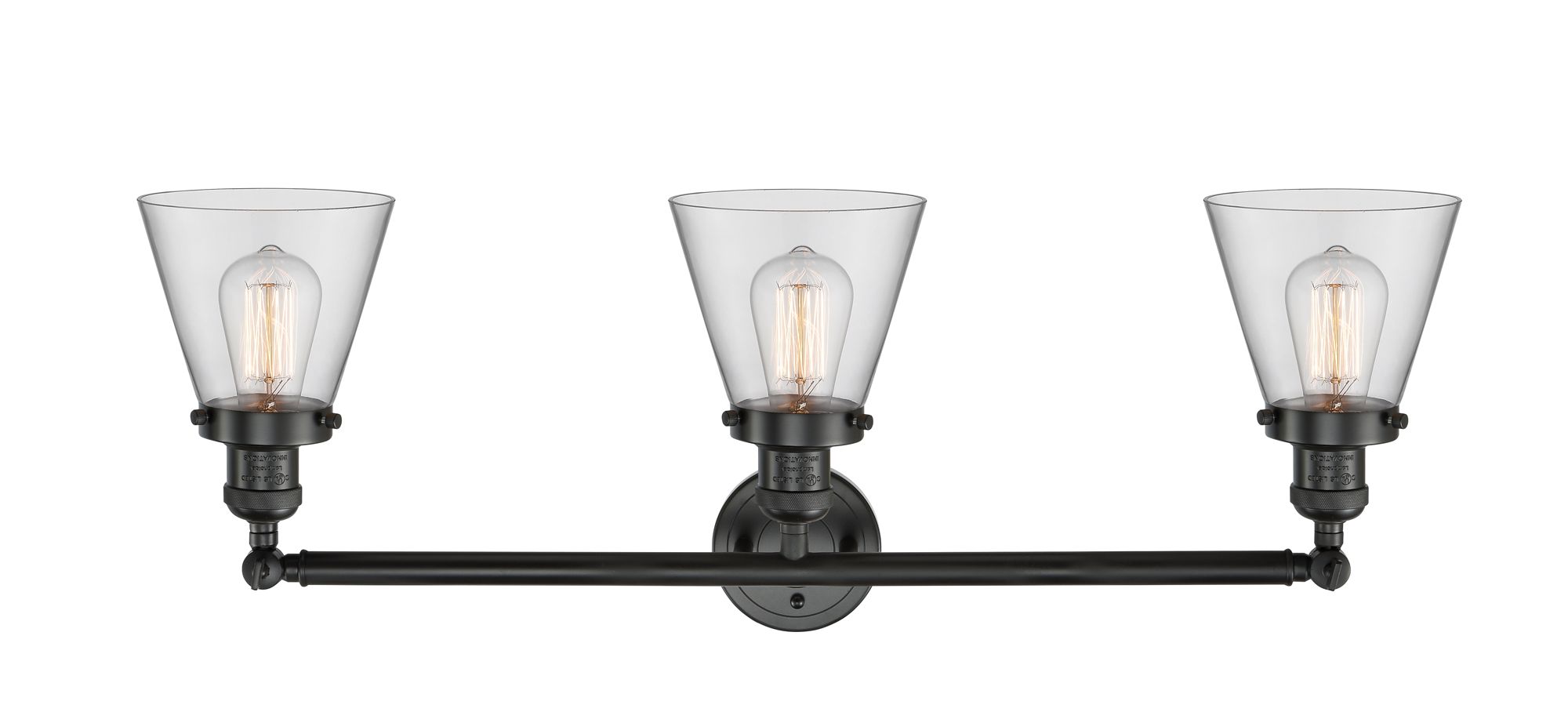 Thumbnail3 of Cone 3 Light 30" Bath Light - Matte Black - Clear Shade more views
