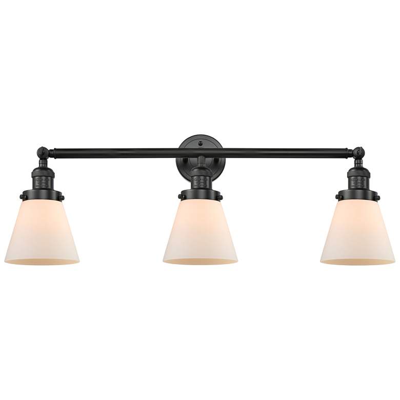 Image 1 Cone 3 Light 30" Bath Light - Matte Black - Matte White Shade