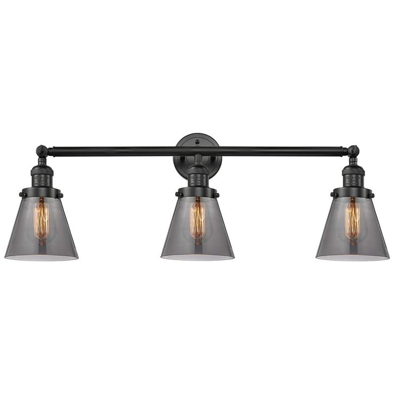 Image 1 Cone 3 Light 30" Bath Light - Matte Black - Plated Smoke Shade