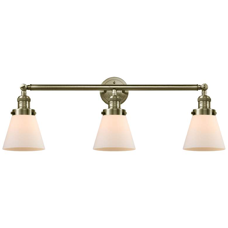 Image 1 Cone 3 Light 30" LED Bath Light - Antique Brass - Matte White Shade