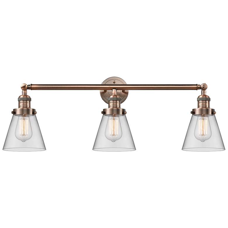 Image 1 Cone 3 Light 30" LED Bath Light - Antique Copper - Clear Shade