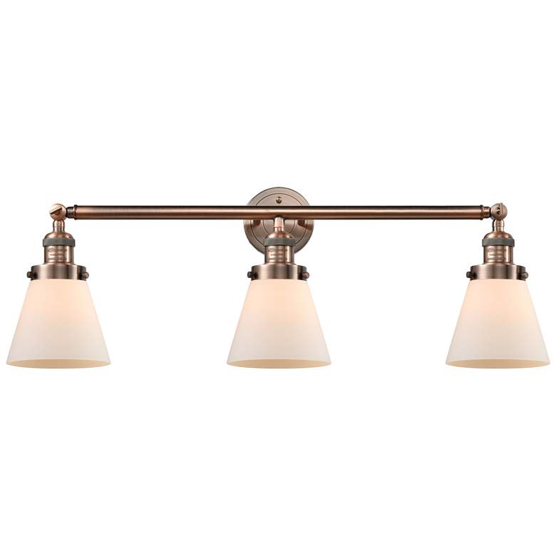 Image 1 Cone 3 Light 30" LED Bath Light - Antique Copper - Matte White Shade