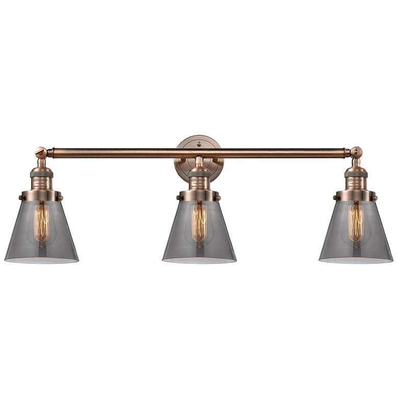 Image 1 Cone 3 Light 30" LED Bath Light - Antique Copper - Plated Smoke Shade